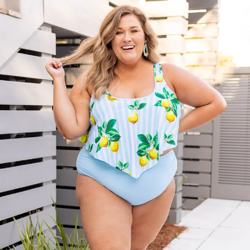 Sunny Business Swim Top, Lemon Print