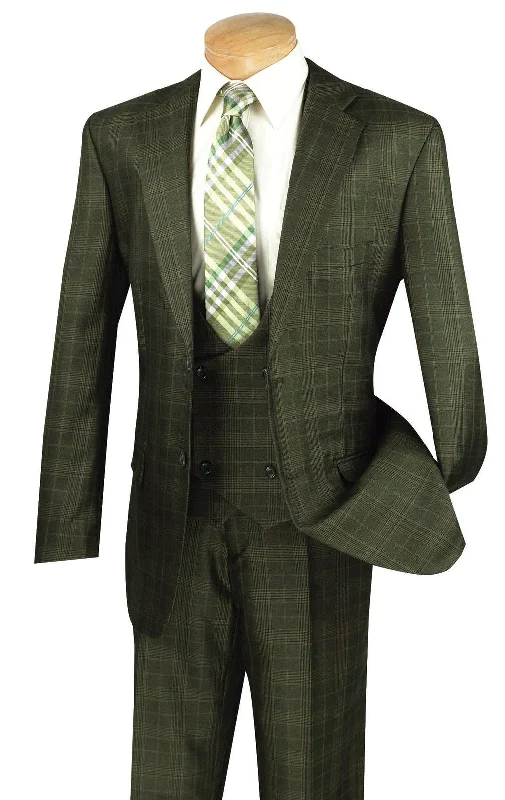 Renaissance Collection - Regular Fit 3 Piece Suit Olive