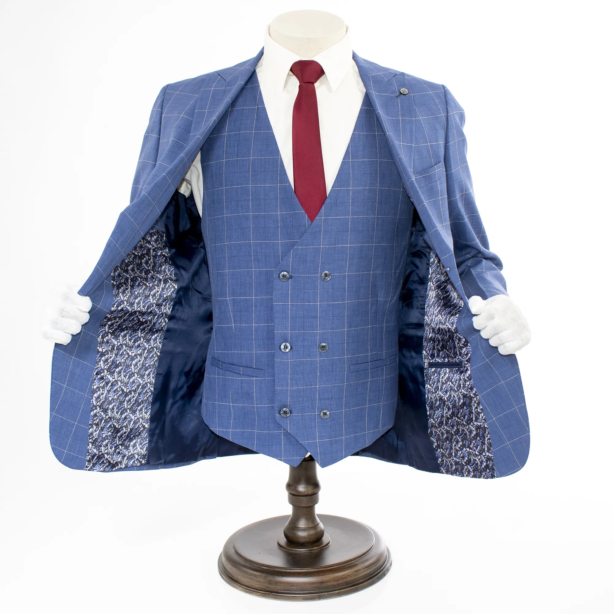 Blue Checked 3-Piece Tailored-Fit Suit