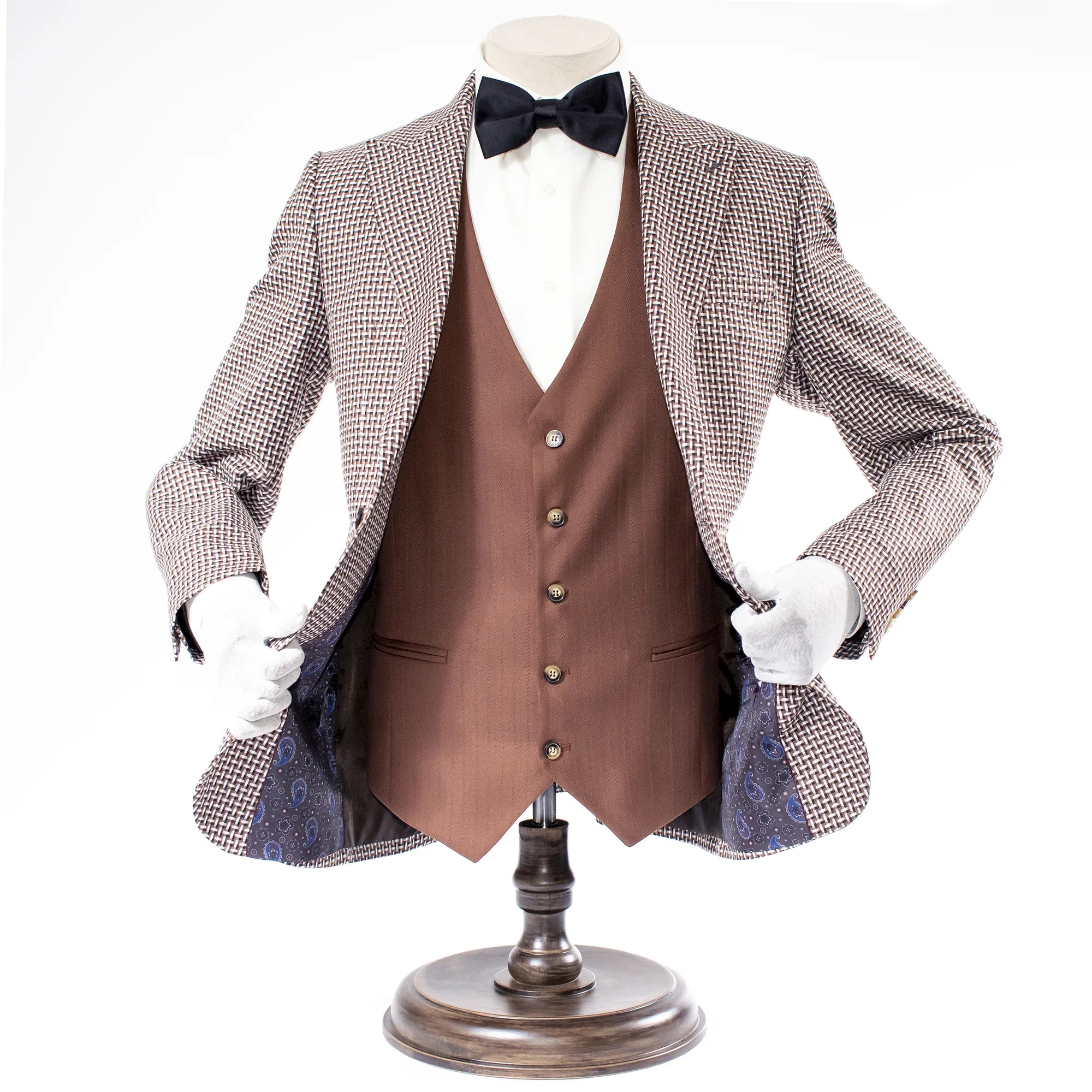 Brown Weave Pattern 3-Piece Tailored-Fit Suit