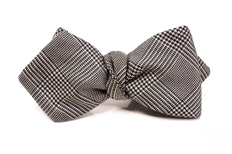 Silk Bow Tie in Black and White Glen Check - Pointed End