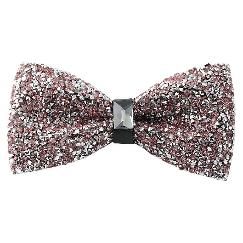 Rhinestone Pink Bow Ties for Men with Adjustable Length