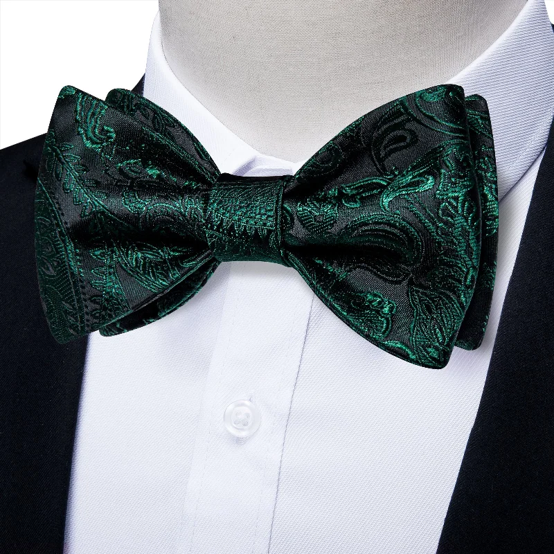 Sapphire Pine Green Floral Self-tied Bow Tie Pocket Square Cufflinks Set