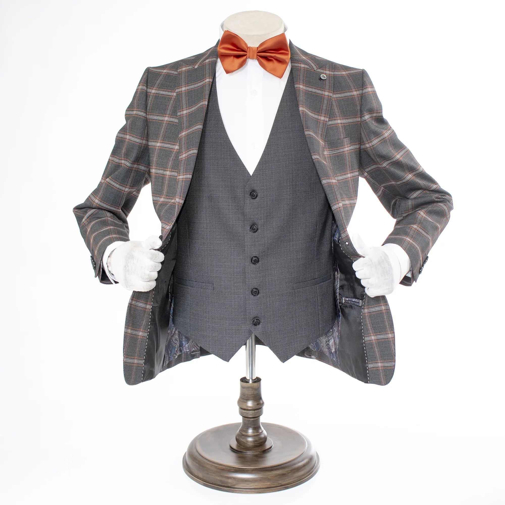 Dark Gray Wool Plaid 3-Piece Plaid Slim-Fit Suit