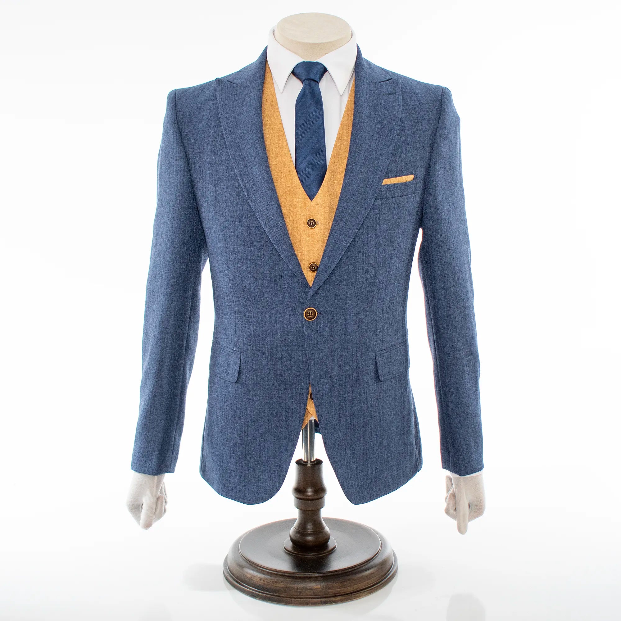 Pierce | Blue Tweed with Camel Vest 3-Piece Slim-Fit Suit