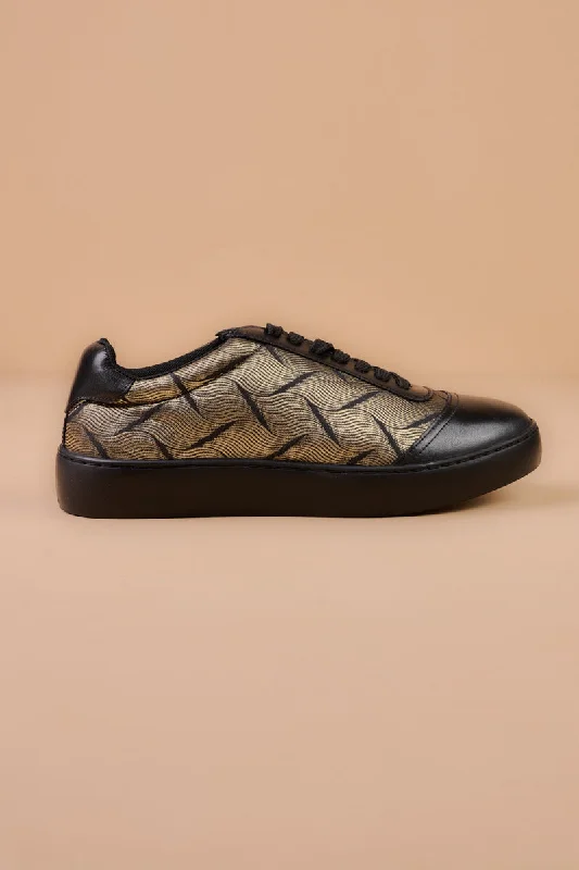 Black Jacquard Sneakers With Brocade Detailing