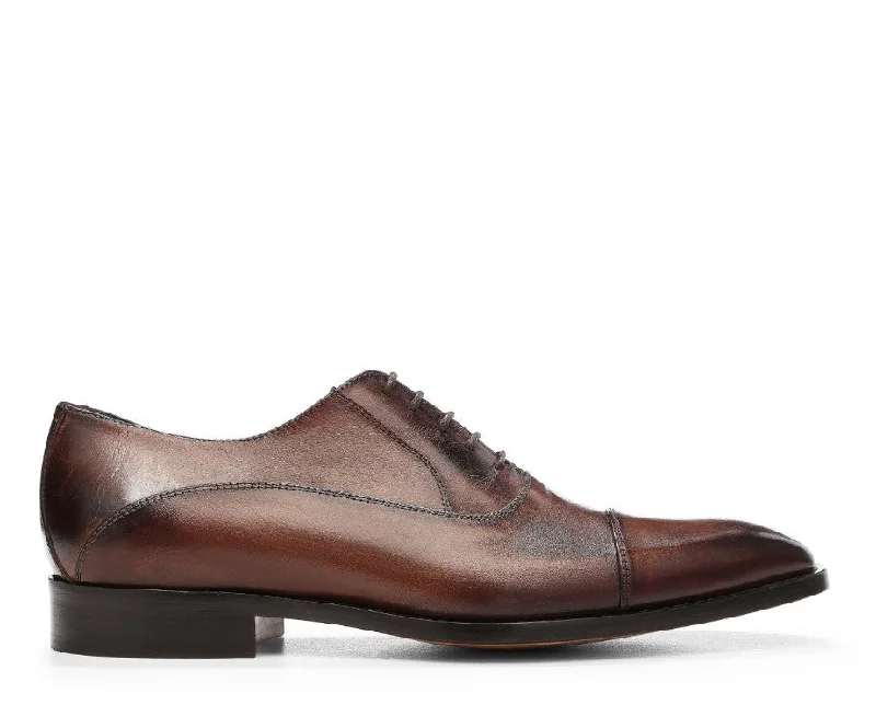 Burnished Leather Cap-Toe Oxfords - Espresso