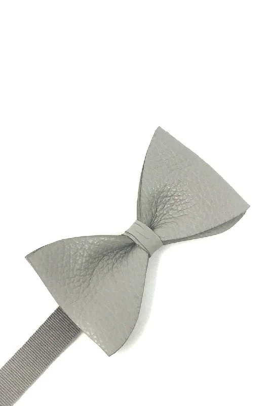 Light Grey Textured Leather Bow Tie