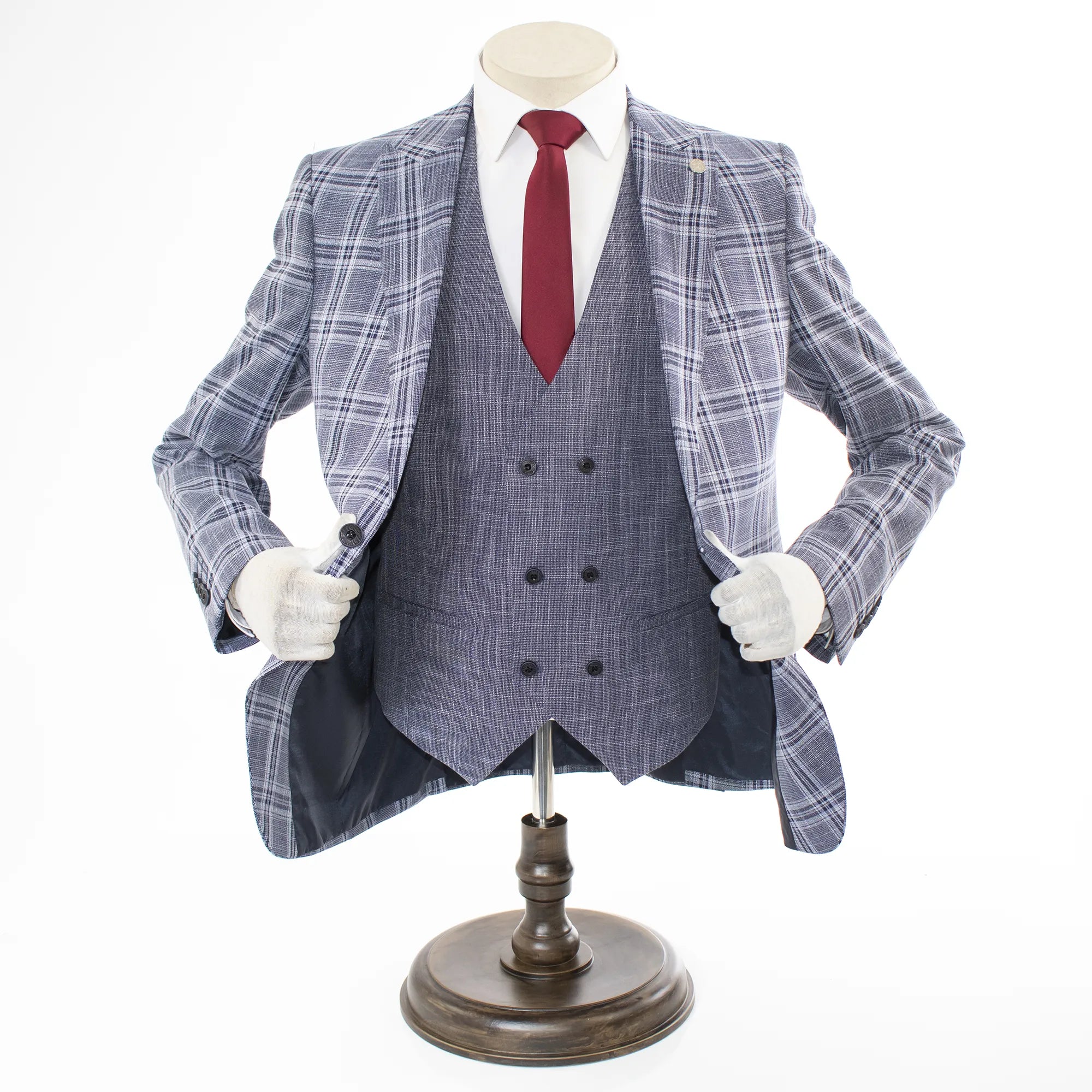 Navy And Gray Plaid Slim-Fit 3-Piece Suit