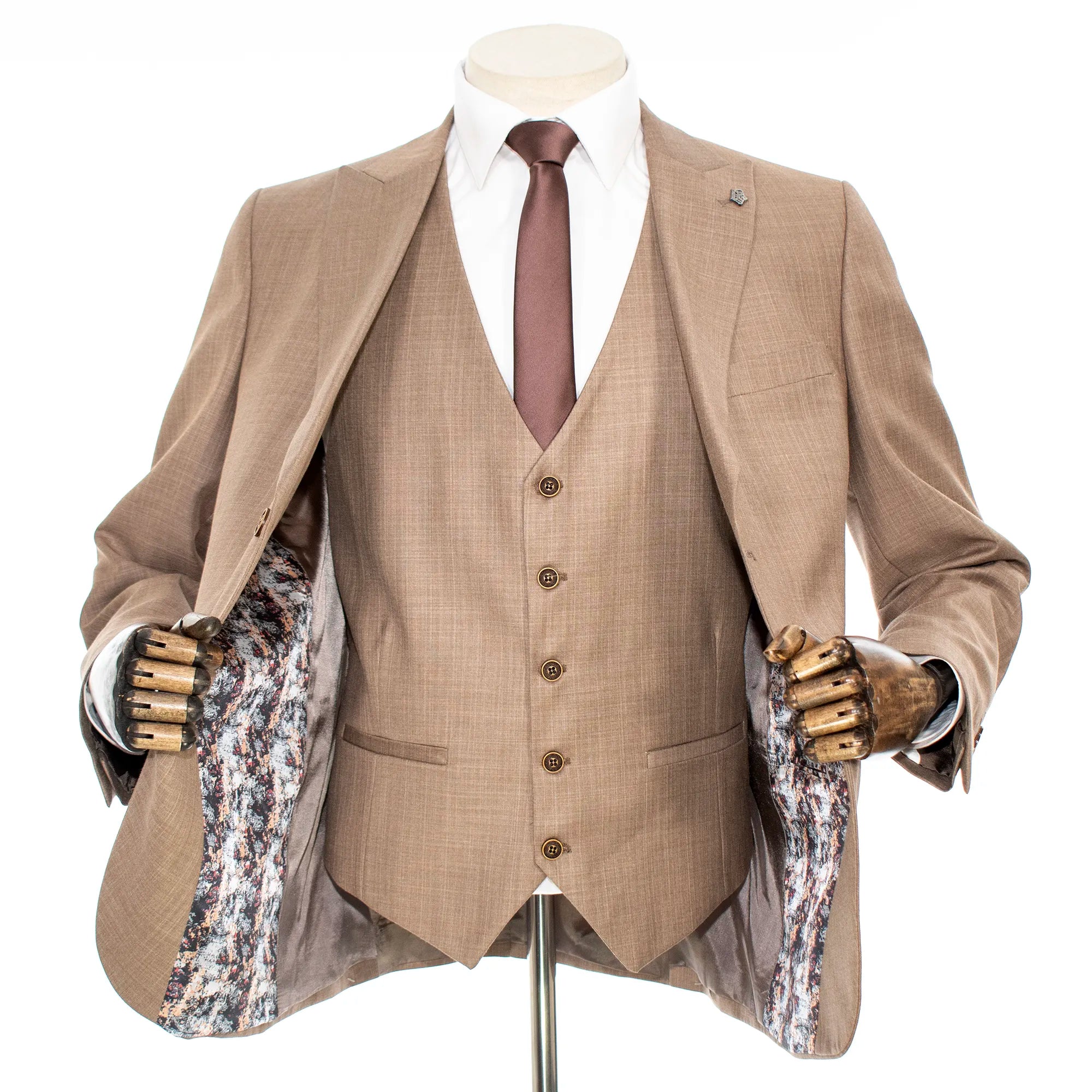 Brown 3-Piece Tailored-Fit Twill Suit