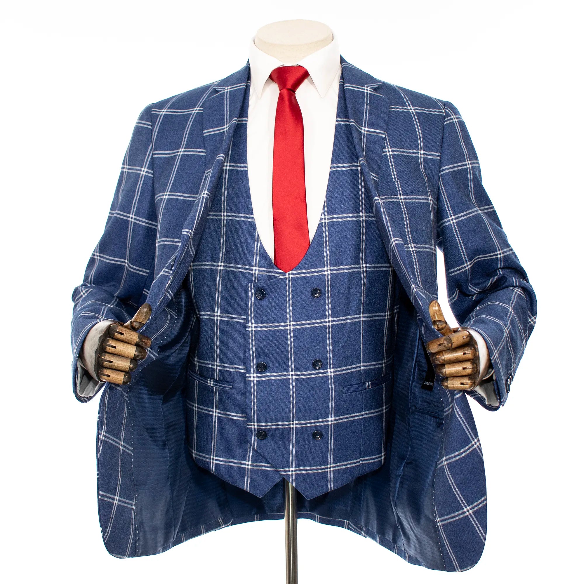 Indigo Blue Plaid 3-Piece Tailored-Fit Suit