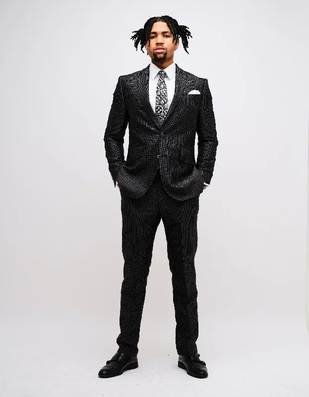 Black & Charcoal GB Monogram 2 Piece Suit GOLD