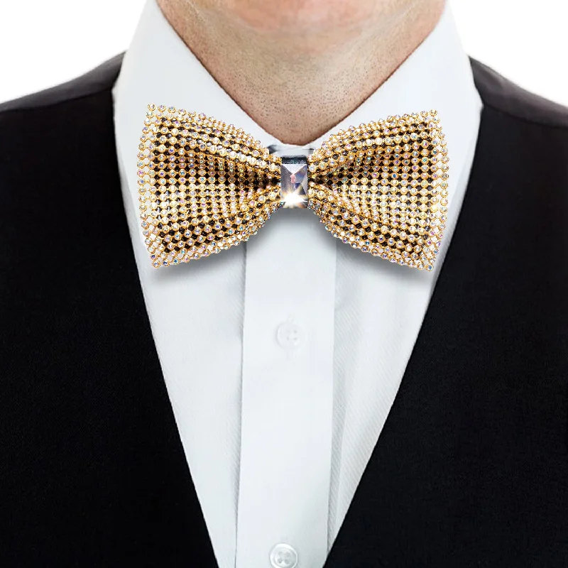 Golden Colored Rhinestone Bowtie Men's Pre-tied Bowtie for Party