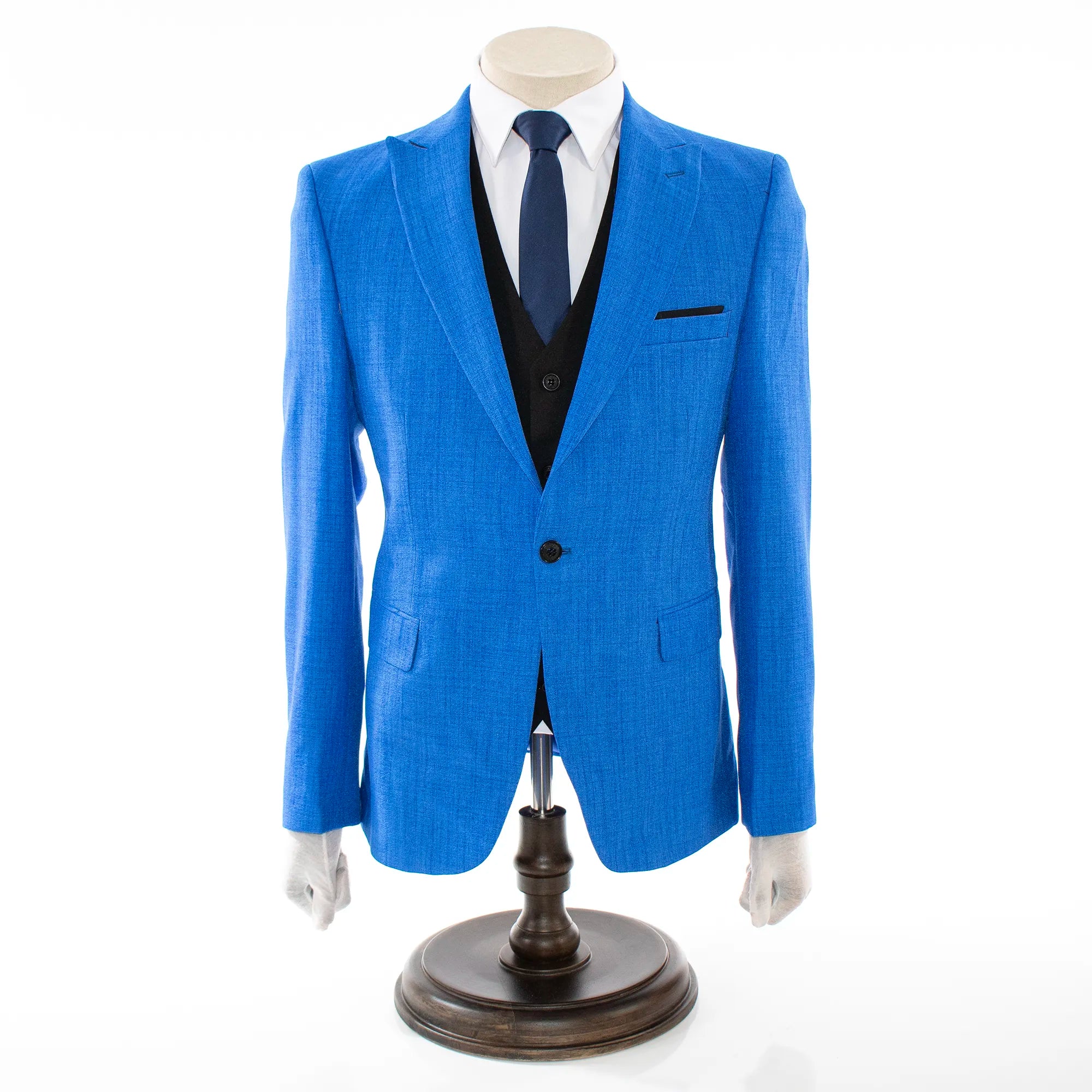 Pierce | Blue Tweed With Black Vest 3-Piece Slim-Fit Suit