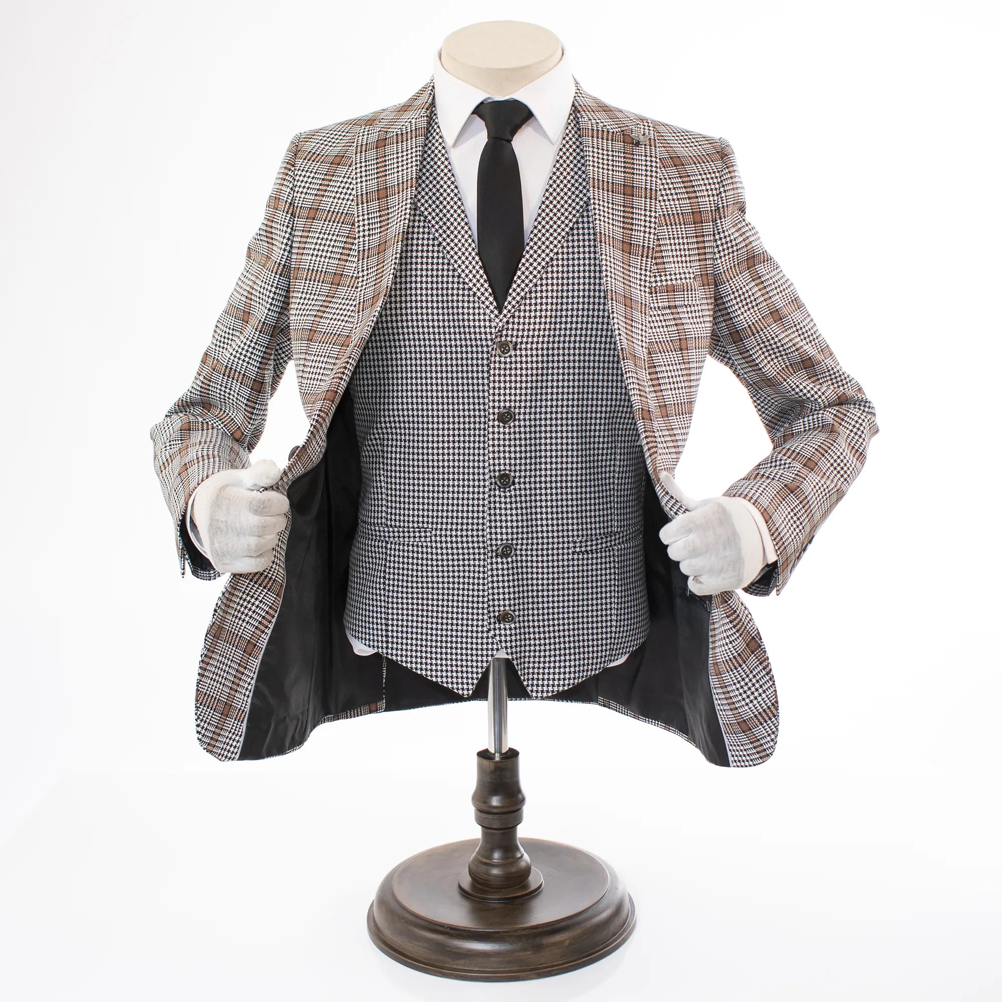 White And Brown Glen Plaid Slim-Fit 3-Piece Suit