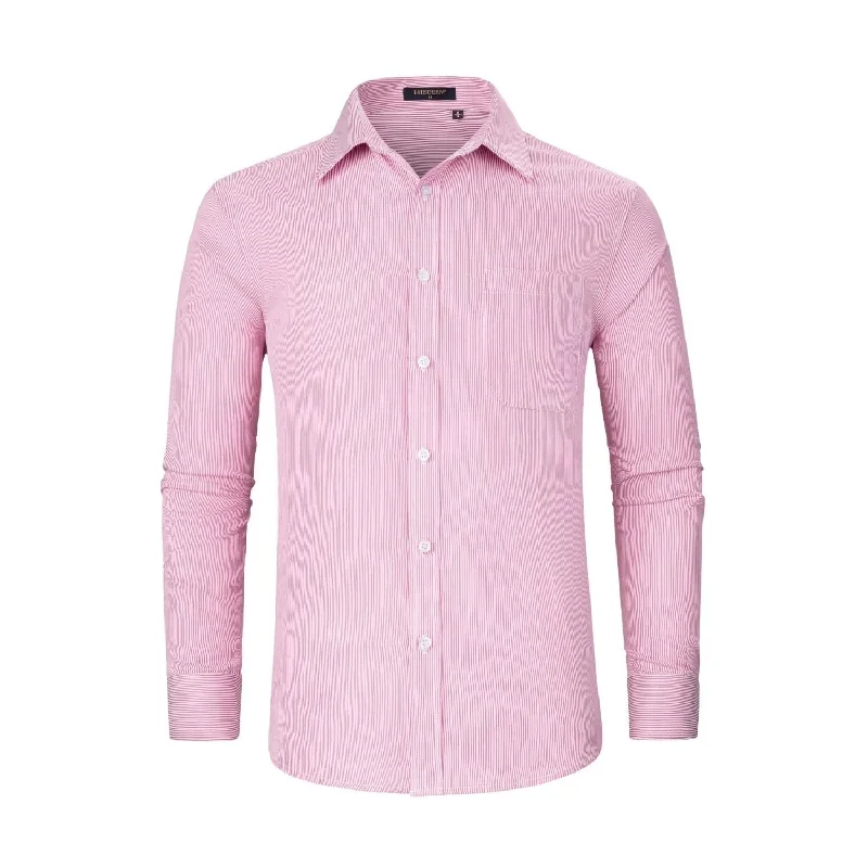 Men's Casual Long Sleeve Striped Shirt - PINK