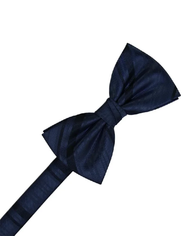 Midnight Striped Satin Bow Tie