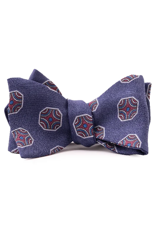 Light Navy Fancy Tile Butterfly Bow Tie