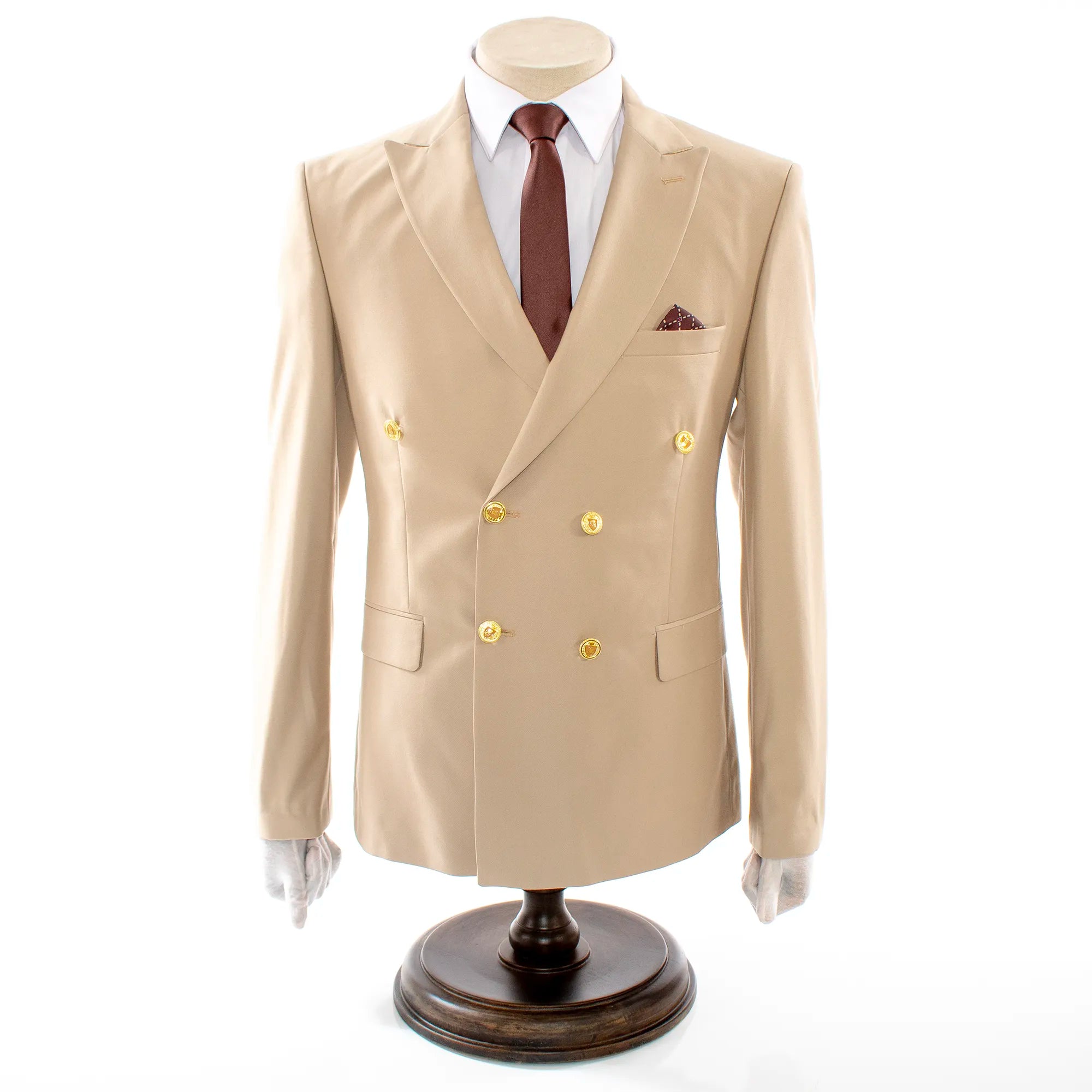 Khaki Double-Breasted 2-Piece Tailored-Fit Suit