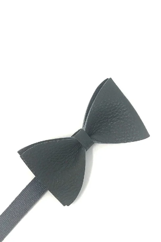 Dark Grey Textured Leather Bow Tie