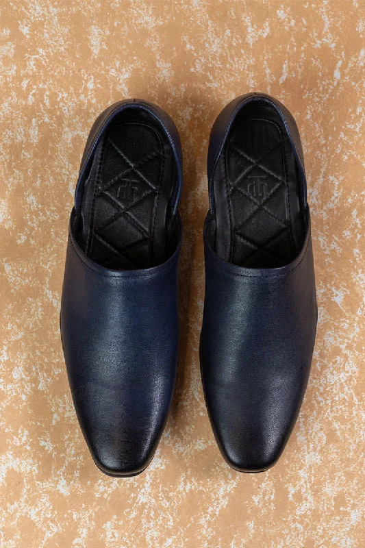 Navy Classic Leather Mojaris