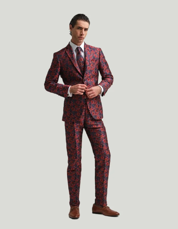 Blue & Orange Floral Jacquard 2-Piece Suit GOLD