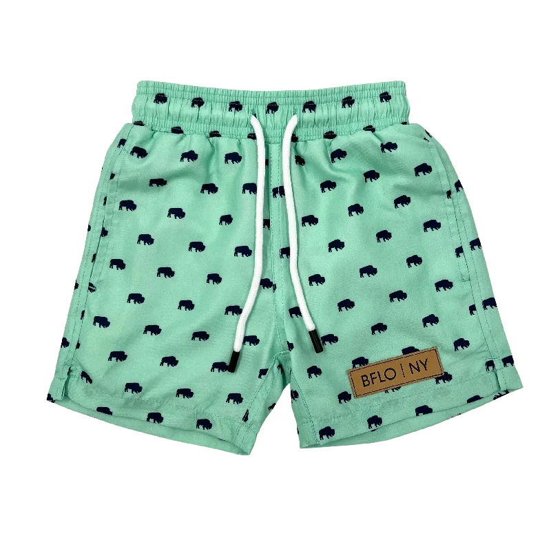 Youth BFLO, NY Mint With Navy Herd Buffaloes Swim Shorts