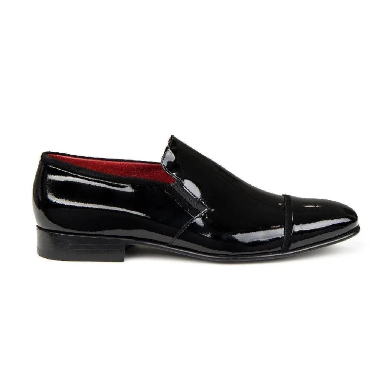 Patent Leather Loafer with Suede Trim - Black