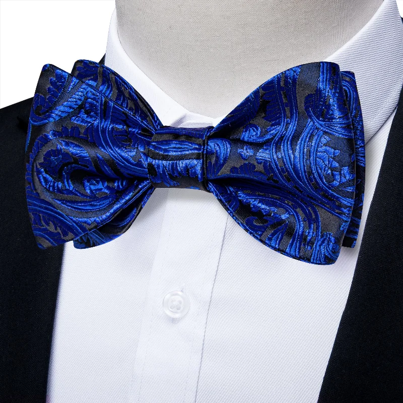 Black DeepBlue Paisley Self-tied Bow Tie Pocket Square Cufflinks Set