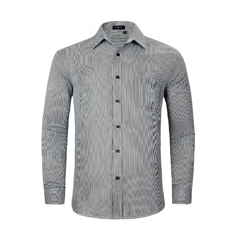 Men's Casual Long Sleeve Striped Shirt - BLACK