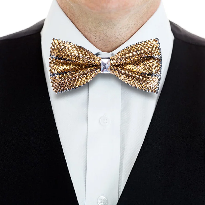 Golden Black Rhinestone Bowtie Men's Pre-tied Bowtie for Party