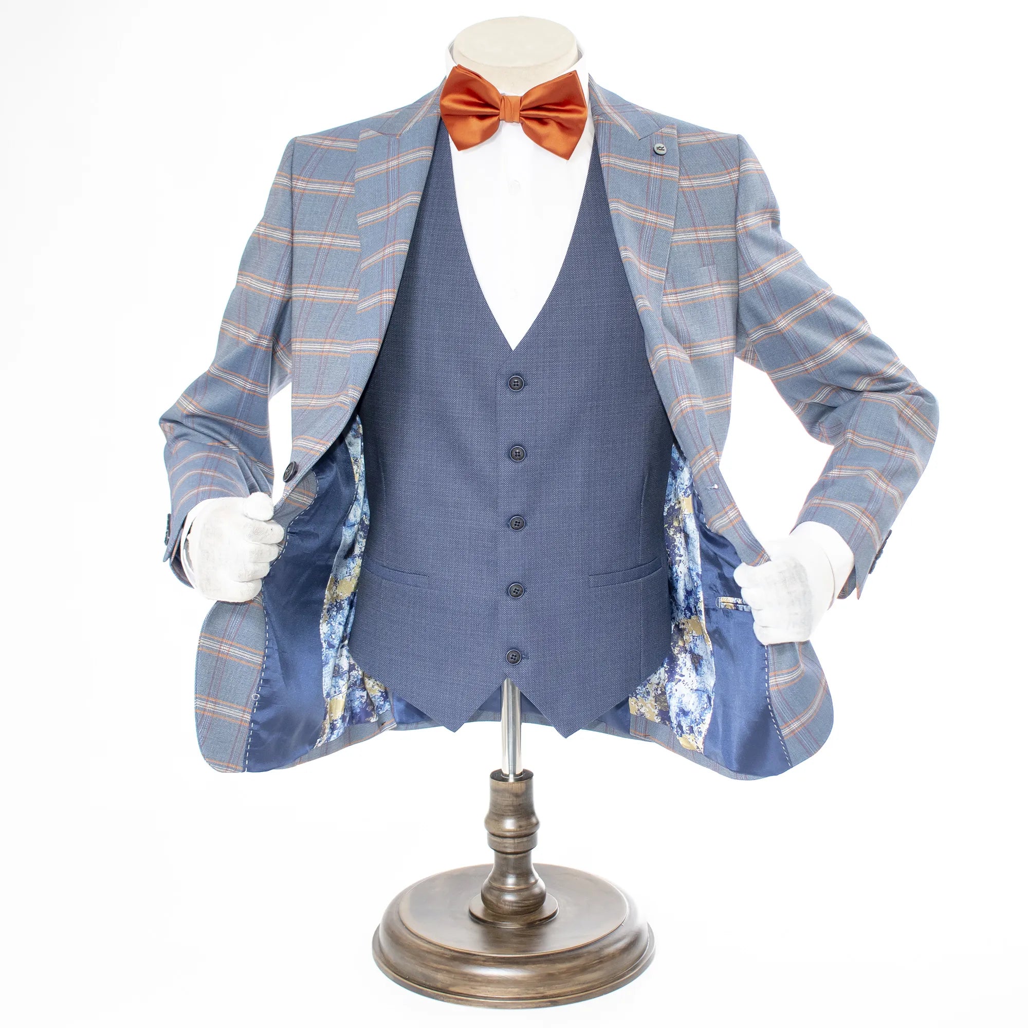 Blue Wool Plaid 3-Piece Slim-Fit Suit