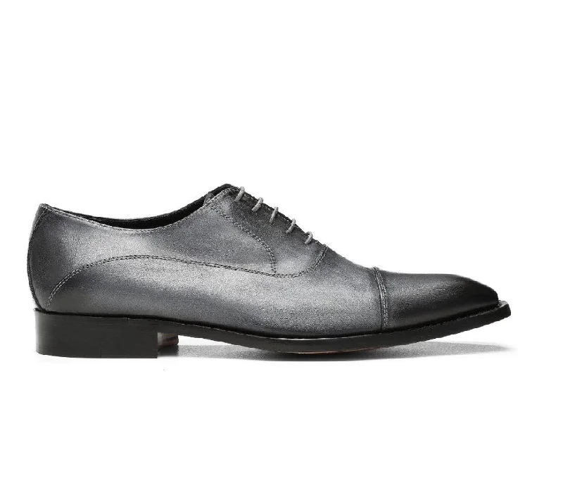 Burnished Leather Cap-Toe Oxfords - Light Grey