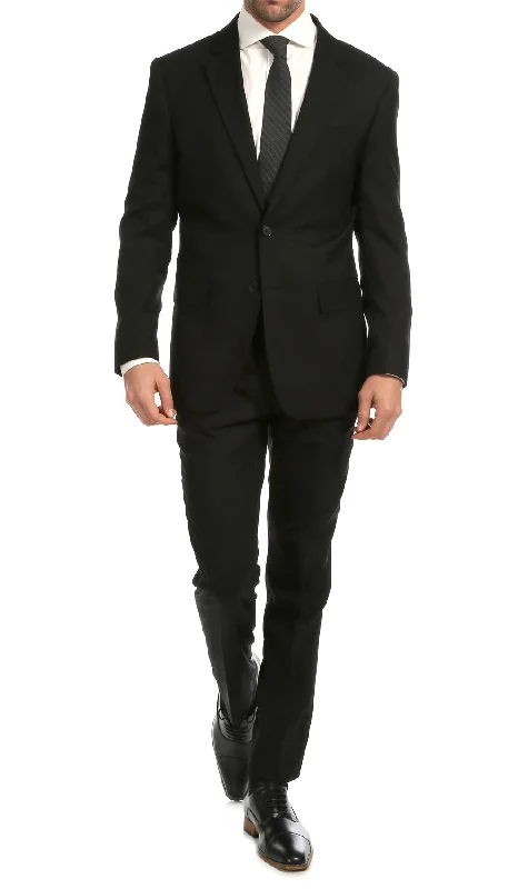 Ferrecci Mens Solid Black Classic Fit 2 Piece Suit