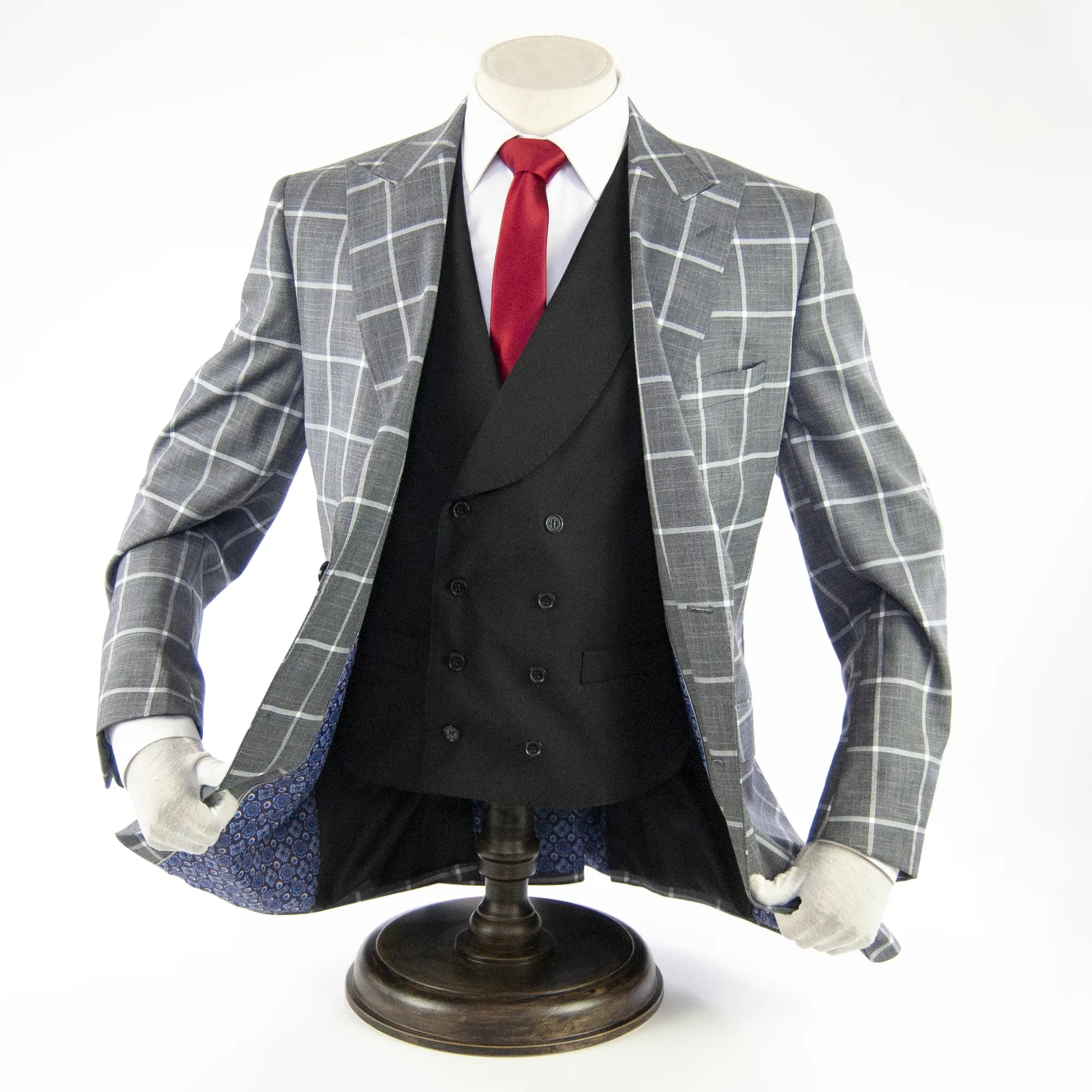 Gray Windowpane Check 3-Piece Tailored-Fit Suit