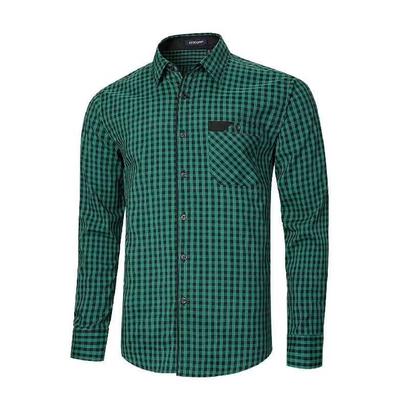 Men's Casual Long Sleeve Plaid Shirt - D-GREEN