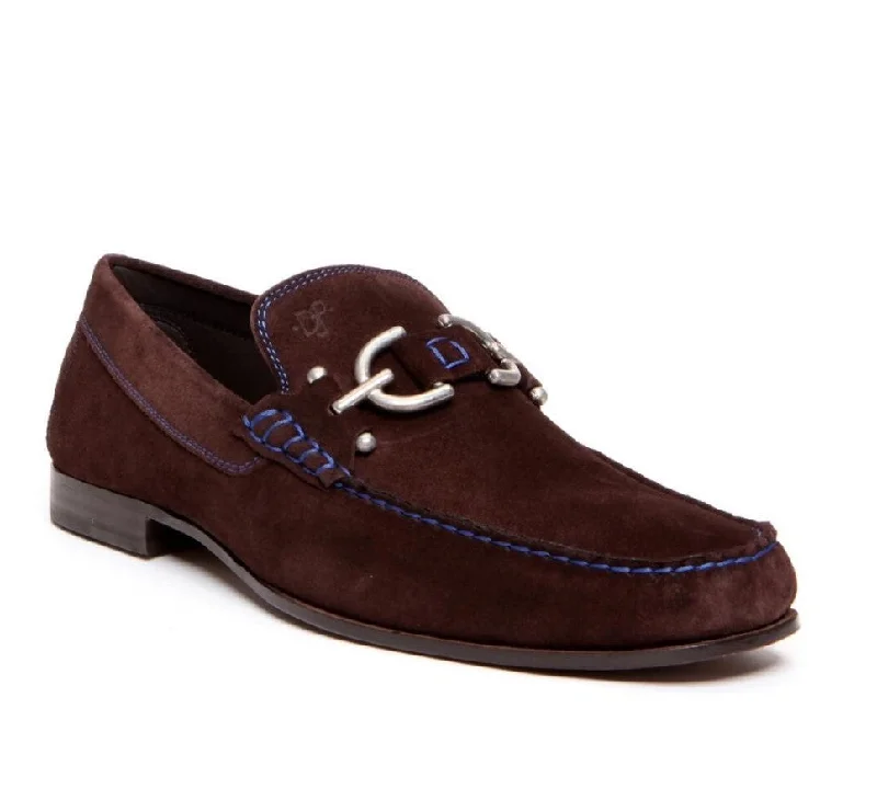 Contrast Stitch Suede Loafers - Espresso