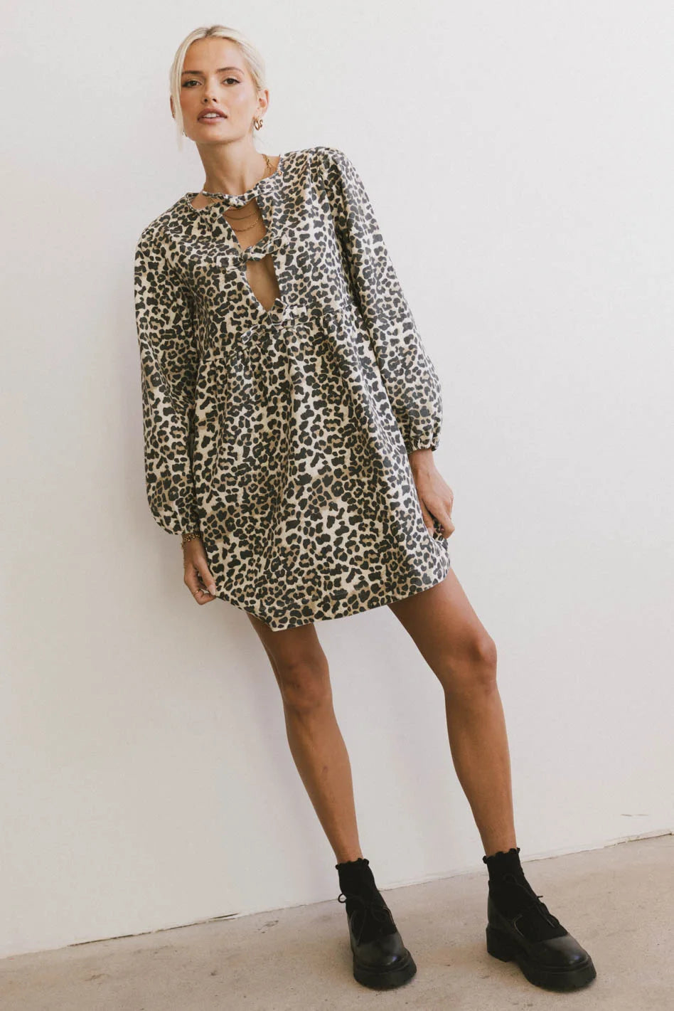 Tyler Peplum Mini Dress in Leopard