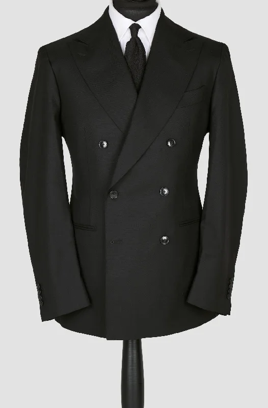 New SUITREVIEW Elmhurst Black Pure Wool Super 130s All Season DB Suit - Size 40L (Other Sizes Special Order)