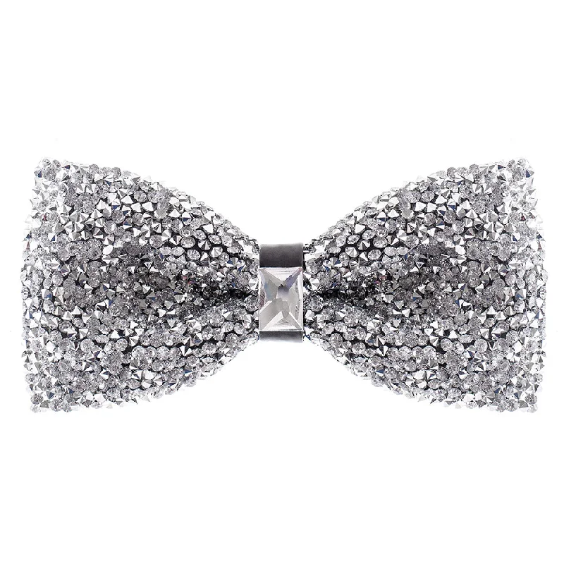 Rhinestone Silver Bow Ties for Men with Adjustable Length