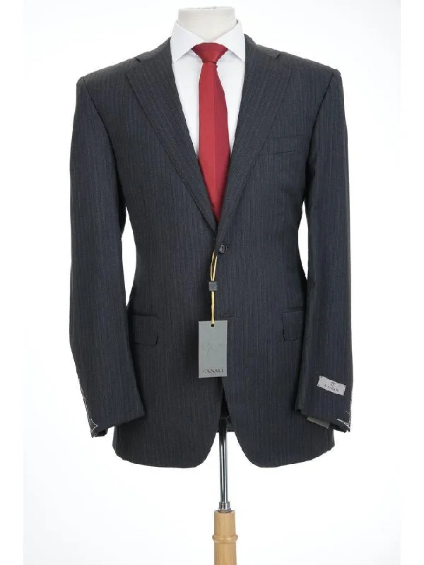 Canali 1934 Mens 42L Drop 7 Modern Fit Gray Striped 100% Wool 2 Piece Suit