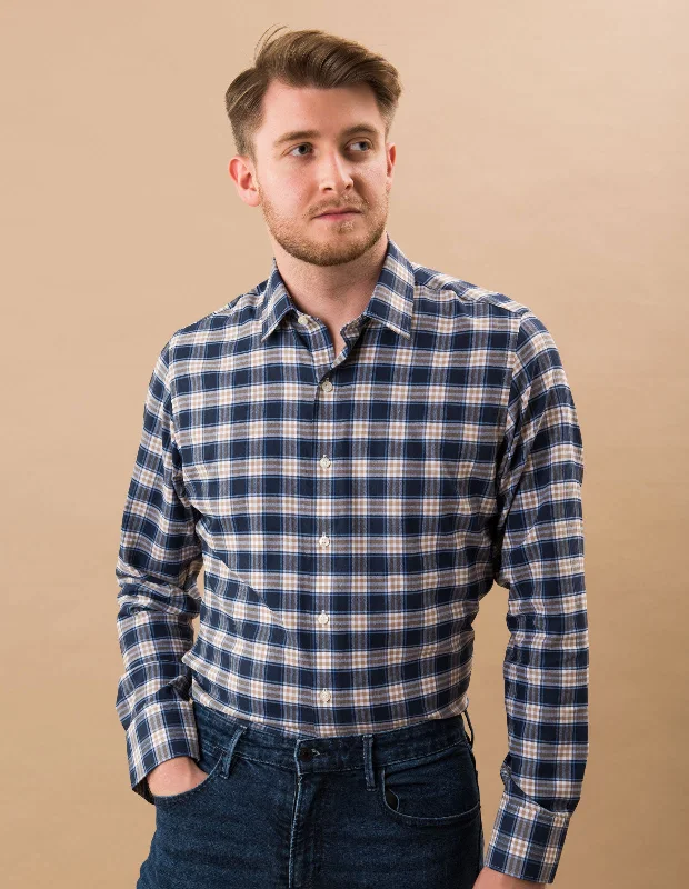 Performance Herringbone - Khaki and Navy Plaid