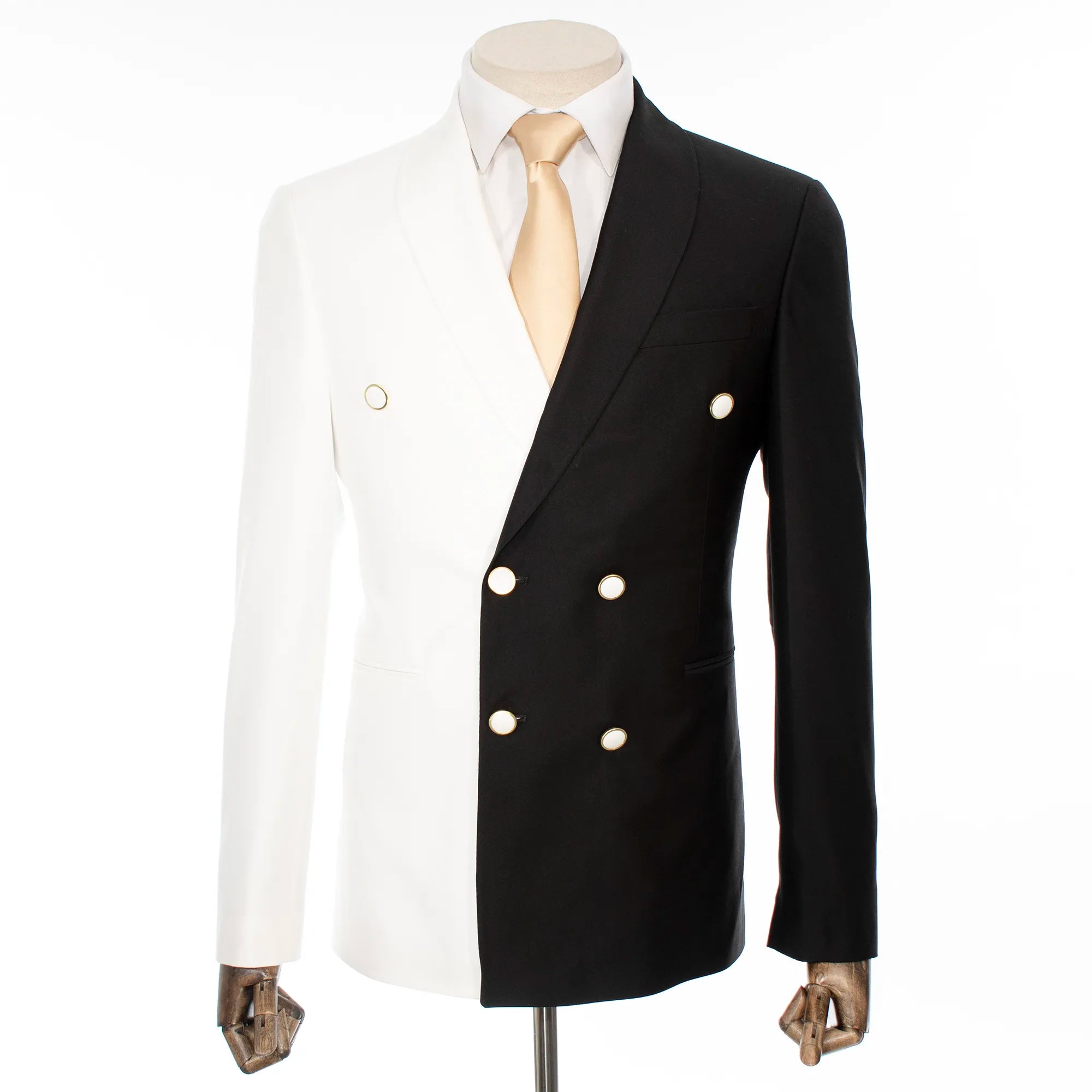 Black and White Split-Color 2-Piece Tailored-Fit Wool Suit