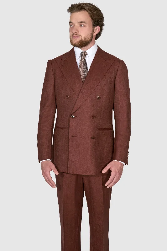 New Suitsupply Havana Dark Orange Herringbone Pure Wool Super 120s Suit - Size 38S, 42S, 42L