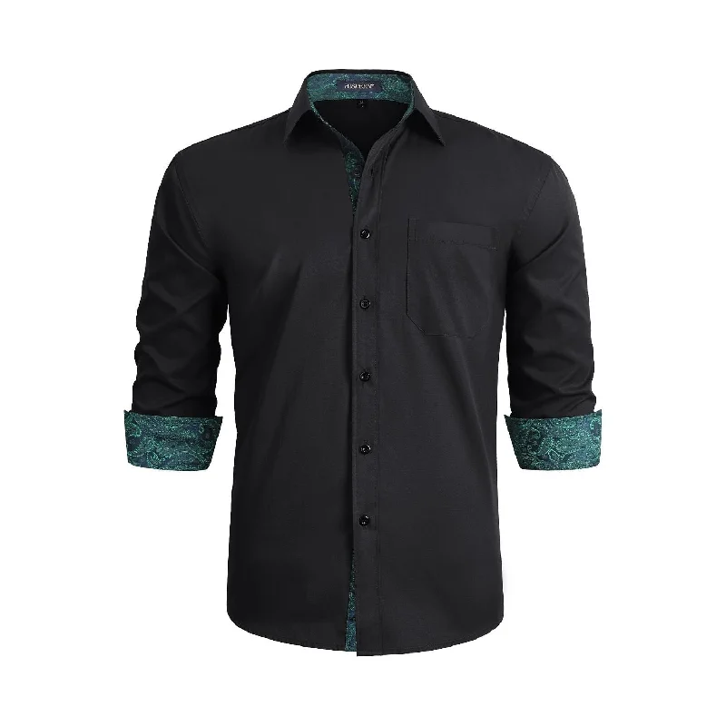 Men's Patchwork Dress Shirt with Pocket - BLACK/GREEN 01