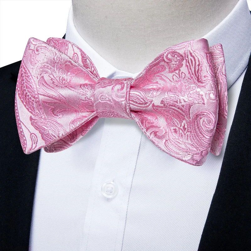 HotPink Paisley Self-tied Bow Tie Pocket Square Cufflinks Set