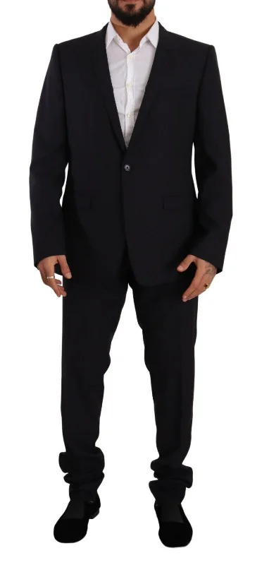 Dolce & Gabbana Elegant Navy Slim Fit Wool Silk Two-Piece Men's Suit