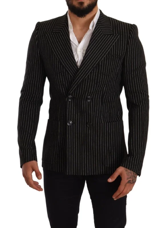 Dolce & Gabbana Elegant Striped Wool Blazer with Silk Men's Lining