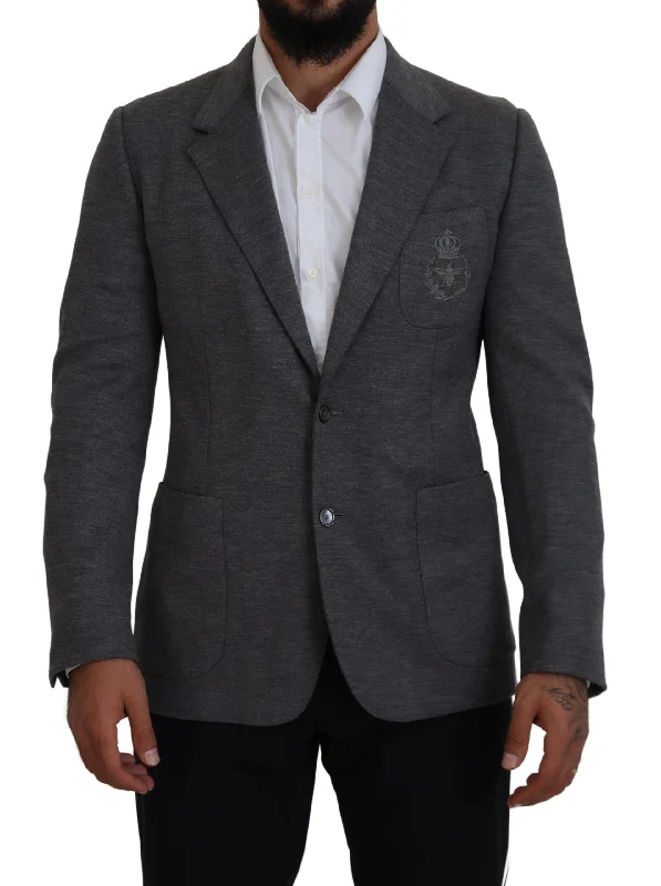 Dolce & Gabbana Elegant  Wool Blazer with Bee Crown Men's Embroidery