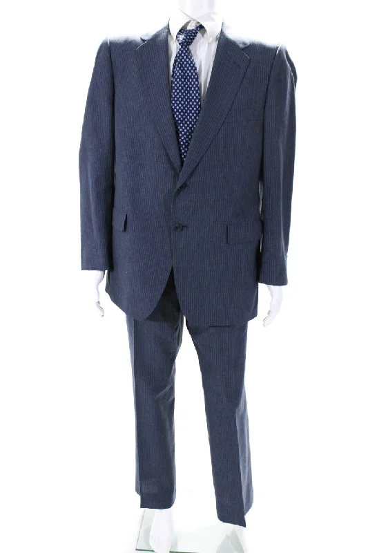 Lanvin Mens Woven Notched Collared Two Button Blazer Pantsuit Blue